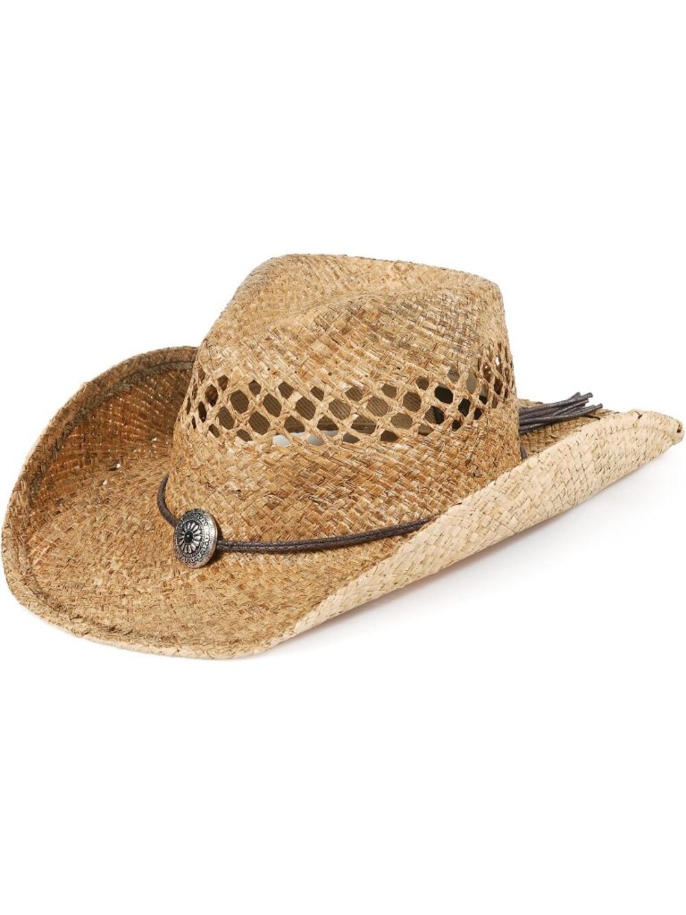 Unisex Brown Straw Rancher Wide Brim Imported Cowboy Western Cowgirl Hats